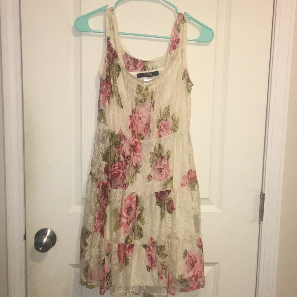 JFW Sm. Tank style dress with Floral Lace Overlay